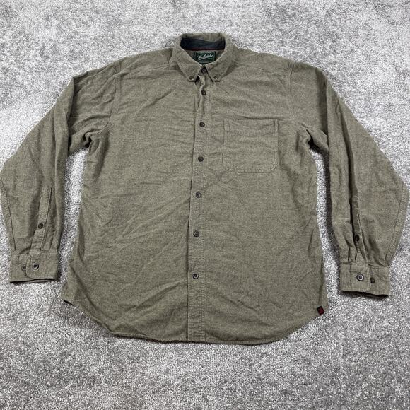 Woolrich Flannel Shirt Mens Large Button Down Outdoors Cotton Shale Gray Brown - Picture 2 of 12